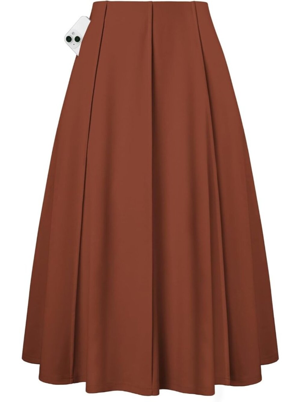 Women's Brown Panel-pleated High-waisted Deep Side Pockets A Line Flowy Skirt